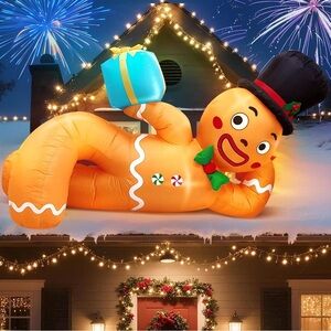 10FT Lying Gingerbread Christmas Inflatable Blow Up Yard Decoration
